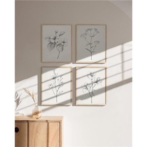 Grey Floral Wall Art - Set of 4 Plant Posters for Wall Vintage, Botanical Prints - Picture 5 of 7